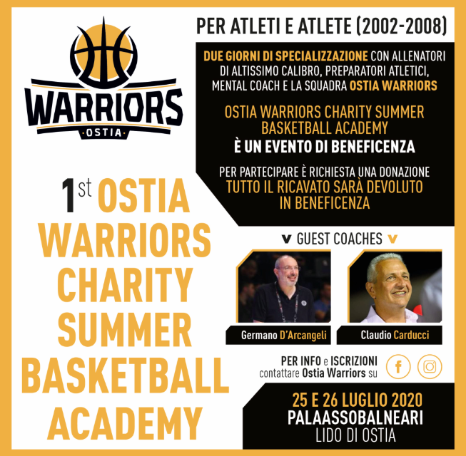 Ostia Warriors: Germano D’Arcangeli e Claudio Carducci coach d’eccezione per la Charity Summer Academy