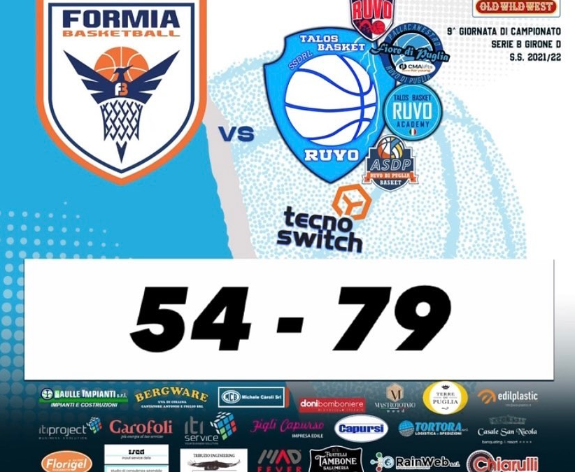 Serie B Girone D, quarta vittoria di fila per Ruvo, che domina a Formia 54-79