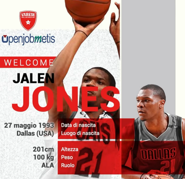 Pallacanestro Varese, ufficiale l’ingaggio di Jalen Jones