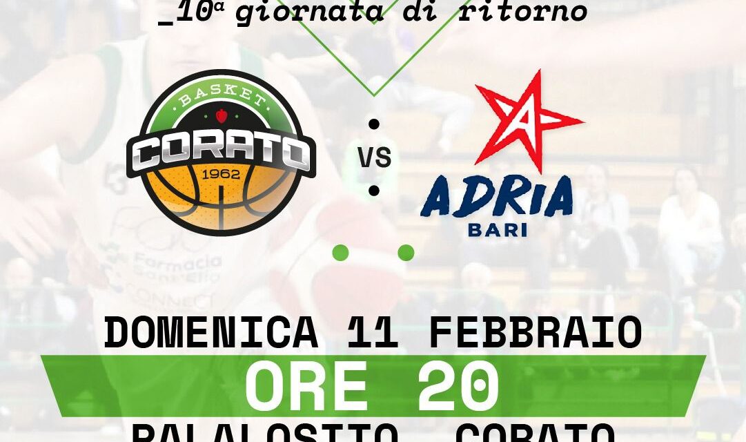 Il Basket Corato ospita l’Adria Bari al PalaLosito